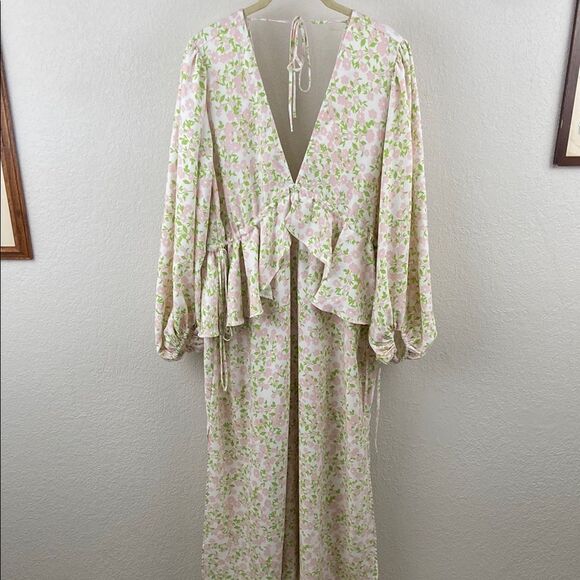 TOPSHOP Floral Plunging V-Neck Long Sleeve Maxi Dress size 4 - Picture 4 of 12